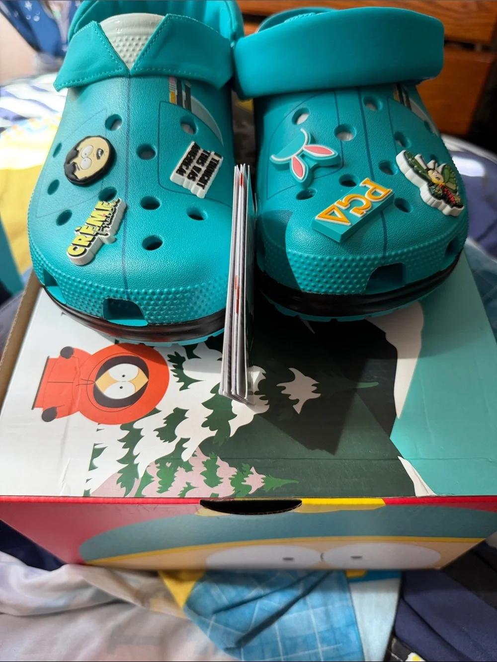 Mens Teal Slip-On Croc Shoes with Charms